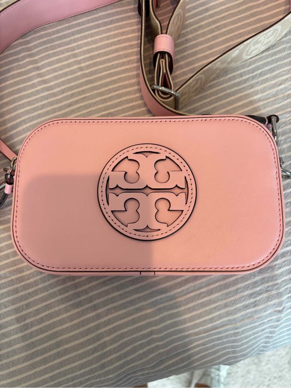 Tory Burch Pink Leather Logo Camera Crossbody